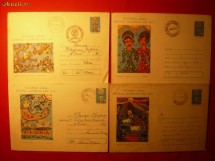 Set 4 Intreguri Postale -Desene Copii Vulturesti Arges  1977 foto