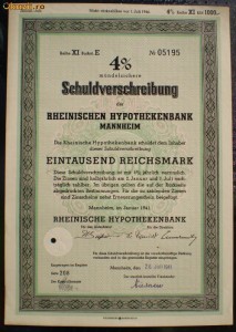13. GERMANIA OBLIGATIUNE 1000 REICHSMARK 01.1941 MANNHEIM foto