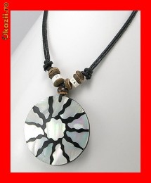Lant Fantezie Medalion Cerc Argintiu-Negru Model Soare LFAN-014 foto