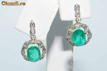 superbi cercei aur alb 14K diamante si smaralde columbiene naturale 1.41CT foto