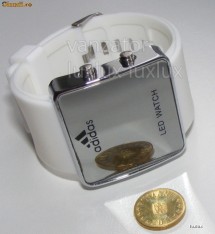 Ceas Adidas alb cu led-uri rosii, ecran oglinda, curea silicon, dama/barbatesc,mirror.Nou foto