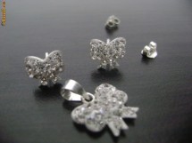 SET ARGINT MODEL FUNDITA CRISTALE SWAROVSKI ALBE foto