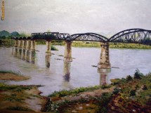 Pictura veritabila, tablou vechi in ulei pe panza - Podul Carol I - N. Stefanescu  6. XI. 1971 foto