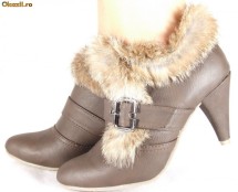 Botine maro dama/dame/femei, cu blanita naturala de iepure (cod PKNA6810-10) foto