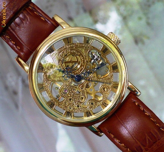 Ceas GOER skeleton, curea maro - MECANIC !!!! foto mare