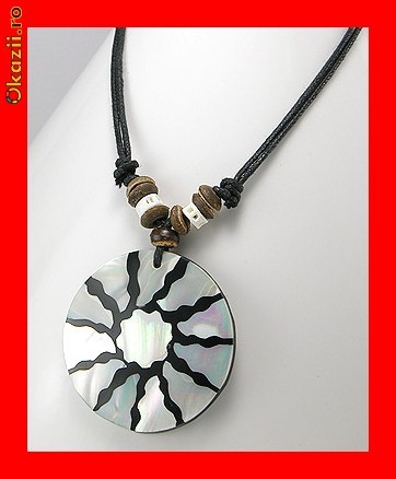 Lant Fantezie Medalion Cerc Argintiu-Negru Model Soare LFAN-014 foto mare