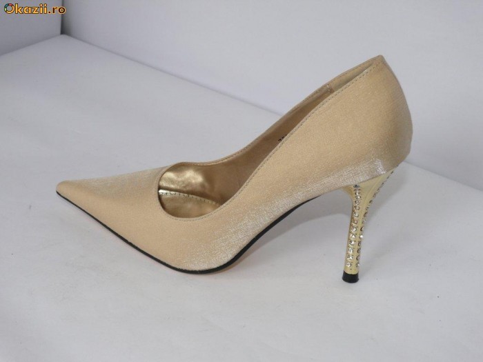 Pantofi femei ,aurii,saten toc inalt - (CHIARA 759-1 gold) 40% REDUCERE foto mare