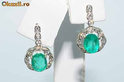 superbi cercei aur alb 14K diamante si smaralde columbiene naturale 1.41CT foto mare