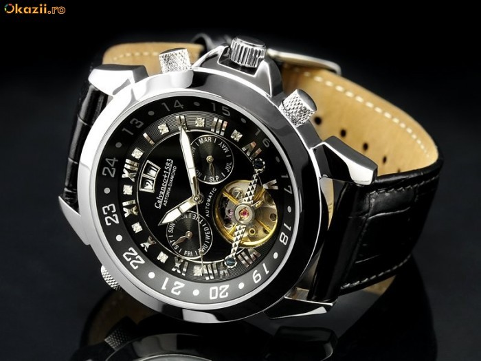 Ceas de lux Calvaneo 1583 Astonia Diamond Black, 8 Diamante, Automatic foto mare