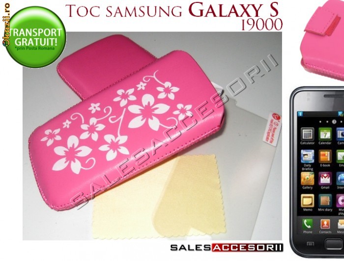 HUSA TOC ROZ FLORI PIELE ECO SAMSUNG I9000 GALAXY S + FOLIE CADOU!- TRANSPORT GRATUIT! foto mare