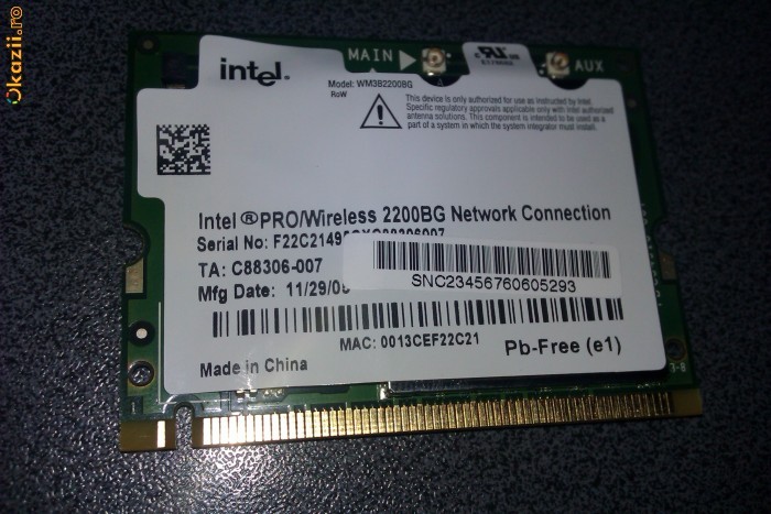 Placa wireless Intel PRO/Wireless 2200BG laptop foto mare
