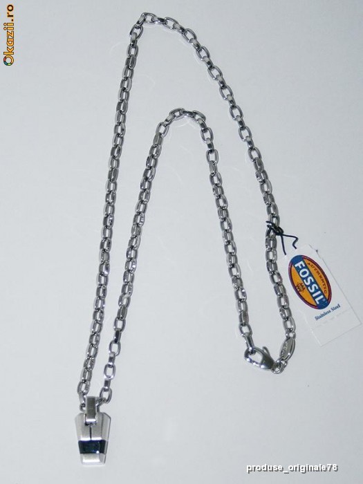 Colier + pandantiv barbatesc  FOSSIL JF84341 NOU CU ETICHETA, otel inoxidabil, CUTIE CADOU INCLUSA, pret magazin 40 euro foto mare