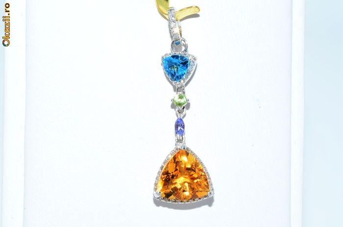 superb pandant aur alb 14K diamante , tanzanit , topaze naturale 3.15CT,3.03gr foto mare