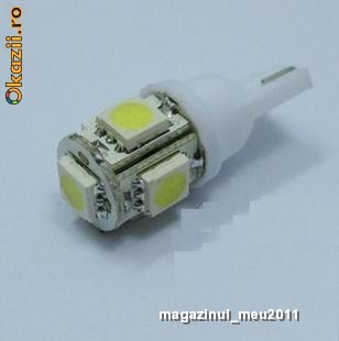 bec led T10 leduri pozitie 5 smd- pozitie, interior sau numar, led-uri, becuri pozitie foto mare