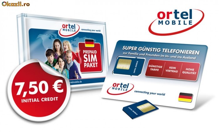 Cartela SIM (GSM) Ortel MOBILE - Germania (vb cu 0,079EUR cu Romania pe fix si 0,29EUR pe mobil). Utilizabila in Germania cu activare prealabila. foto mare