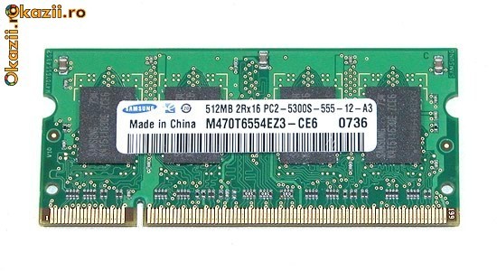Memorie RAM DDR2 (pt. laptop) - Samsung - 1 Gb - 2 x 512 Mb - PC2 - 5300S foto mare